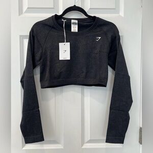 New Women’s Gymshark Adapt Fleck Seamless Long Sleeve Crop Top XXL Black